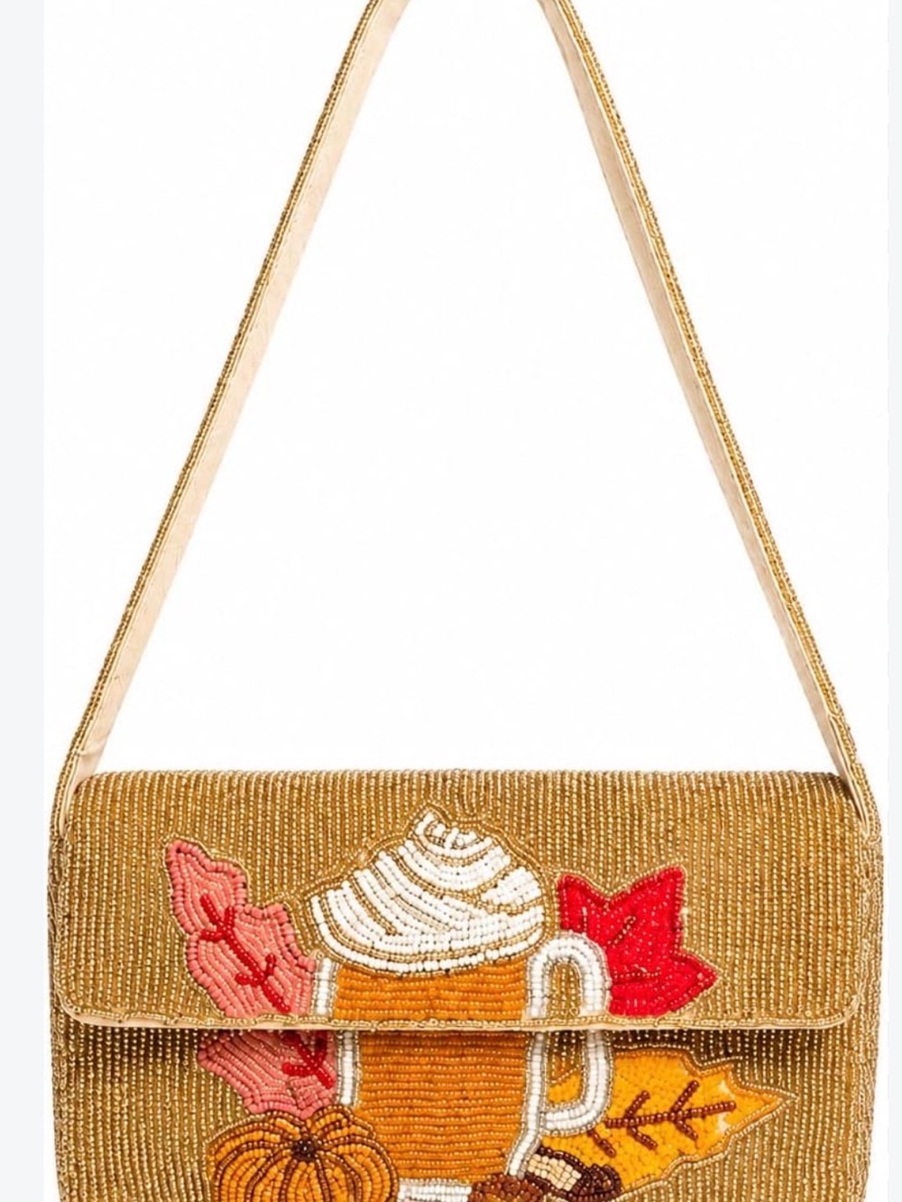 Sol and Met Gold Beaded Autumn Motif Clutch with Strap